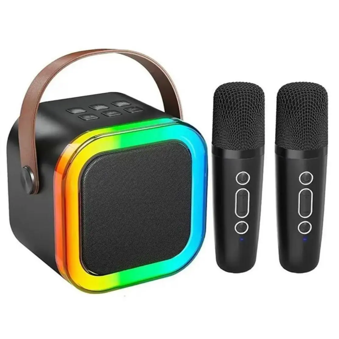 Mini Karaoke Machine - Multifunction Portable Bluetooth LED Speaker with 2 Wireless Microphones, 5 Variable Sounds, Gadgets for Girls, Music Setup, Gift Ideas for Music Lovers, Ideal for Kids Ages 3-12