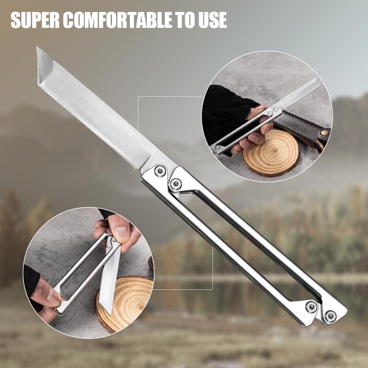 Portable Folding Utility Knife with Leather Sheath, EDC Outdoor Cutting Tool for Camping