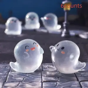 6pcs Halloween New Cute Ghost Glow-In-The-Dark Miniature Garden Decorations, Adorable Ghost Figurines for Holiday Decoration Outdoor Decor, Spooky Decoration