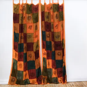 Handmade Cotton Curtain Panels, Patchwork Block Print Bohemian  Decor, Hippie Boho Wall Decor, Dorm Room, 70s Style, Psychedelic Colorful Home Decoration, Vintage Style, House Warming Gift