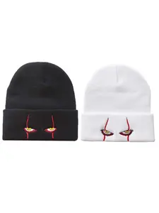 Halloween Horror Clown Eye Knit Hats, Warm Pullover Hip-Hop Beanies, Set of 2, Cozy Winter Accessories, Unisex Fashion Caps