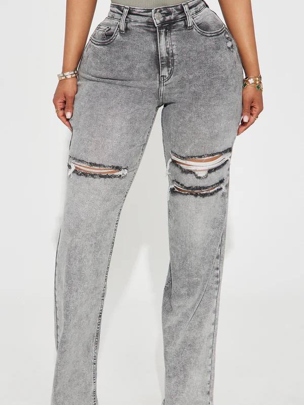 Remi Ripped Stretch Baggy Jeans – Grey | Relaxed Fit Distressed Denim Jeans