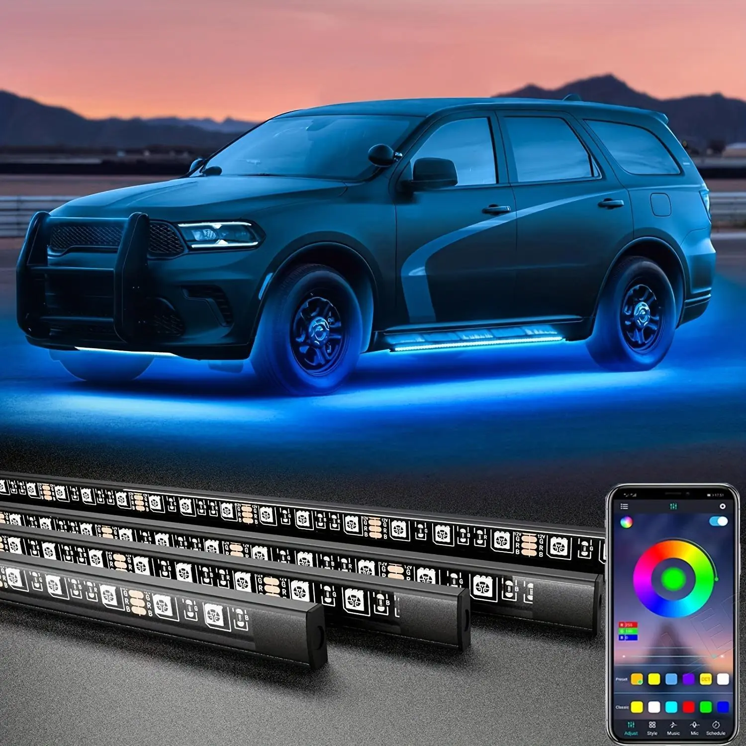 RGB Car LED Light Strip, Car Ambient Lighting, 4 Counts/set Waterproof Car Underbody LED Light Kit with APP Control, Music Mode Car LED Light, Decorative Light for SUV, Truck, Led Car Lights