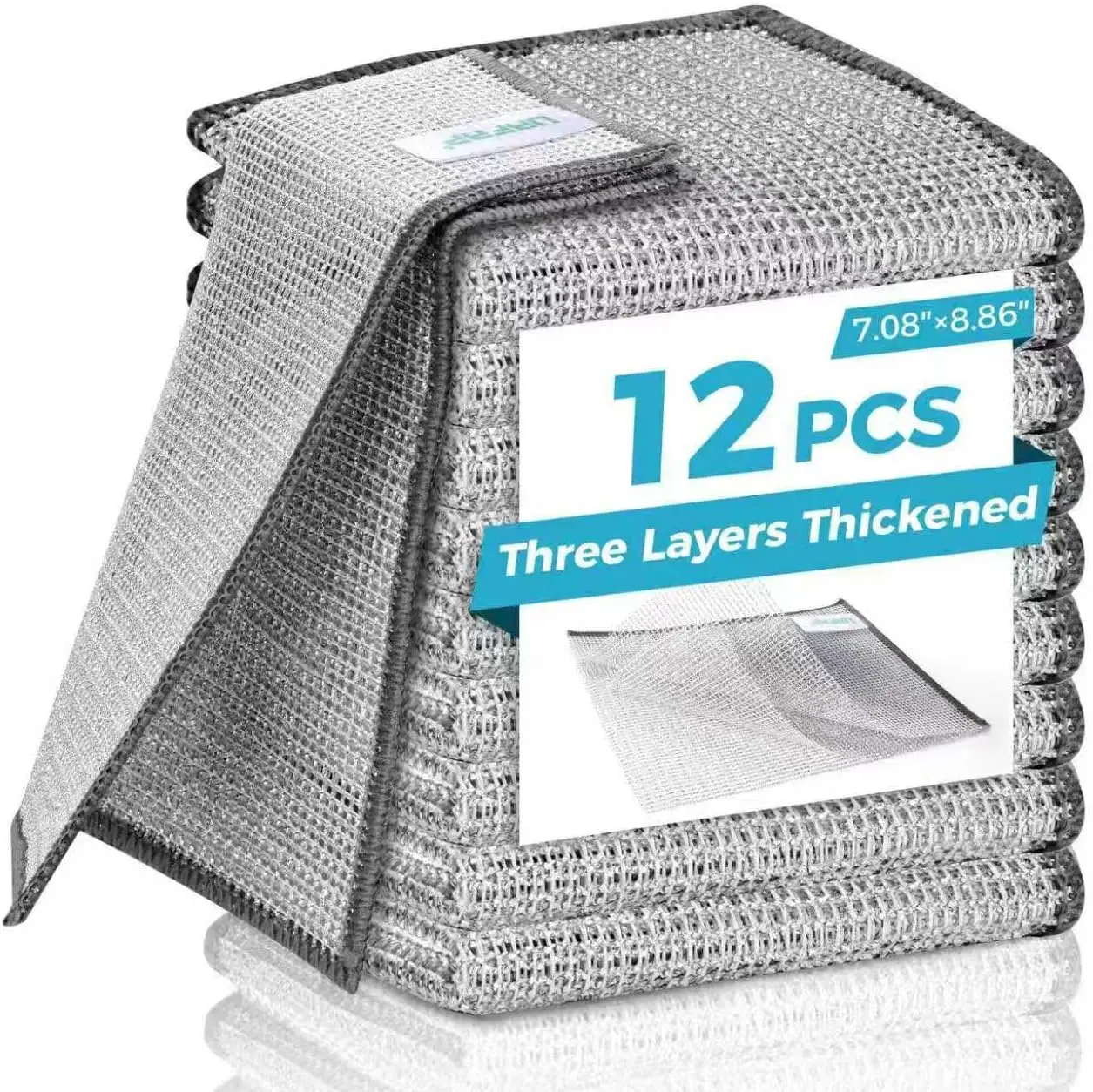 Forggon Non Scratch Wire Dishcloth,New Upgrade 3-Layer,12pcs,7.08"X8.86" | Multipurpose steel wire cleaning cloth,durable reusable design,safely scrubs tough dirt without scratching surfaces single color