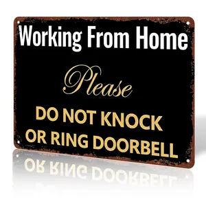 Working from Home Aluminum Sign - Do Not Knock or Ring Doorbell - 12" x 8" Durable Office Door Sign for Home Office