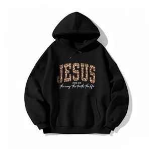 Christian Jesus Leopard Hoodie T-Shirt Cheetah Print Bible Verse Trendy Faith Apparel Gift Jesus Loves You The Way The Truth The Life Made In USA For Women For Men [Lolly & Lace 180G/230G 100% cotton short-sleeve/hoodie, soft and comfortable]