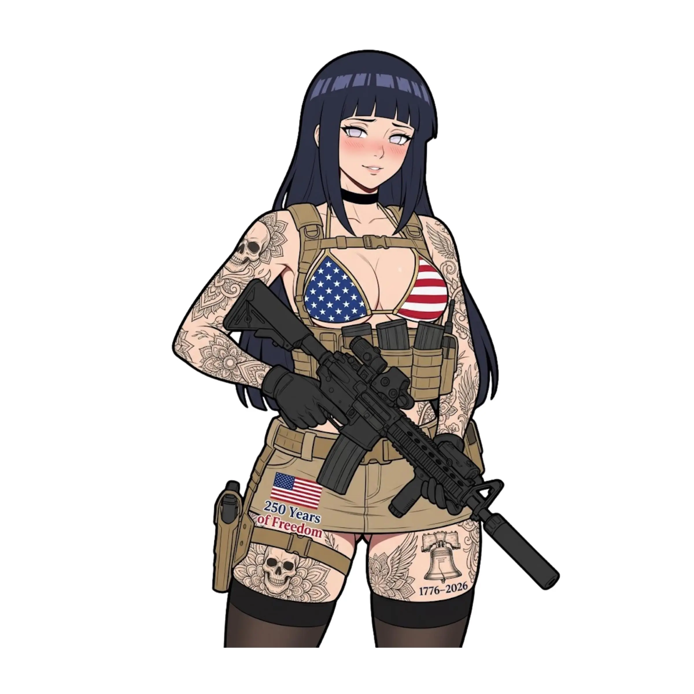 Patriotic Tactical Hinata Sticker, USA Flag Outfit 250 Years of Freedom Vinyl Decal for Laptop Car Water Bottle