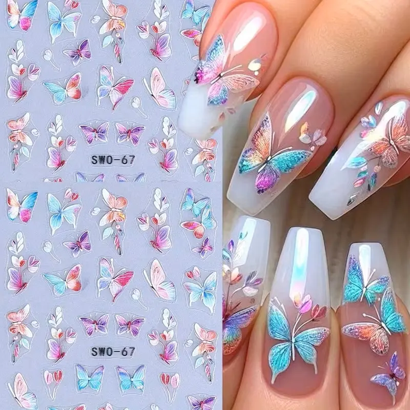 Colorful Gradient Butterfly Nail Art Stickers, Elegant Design, Women's Nail Decals, Shiny Finish, Holiday Limited Edition, DIY Gift, Nail Art Supplies, Nail Decoration, Nail Art Products