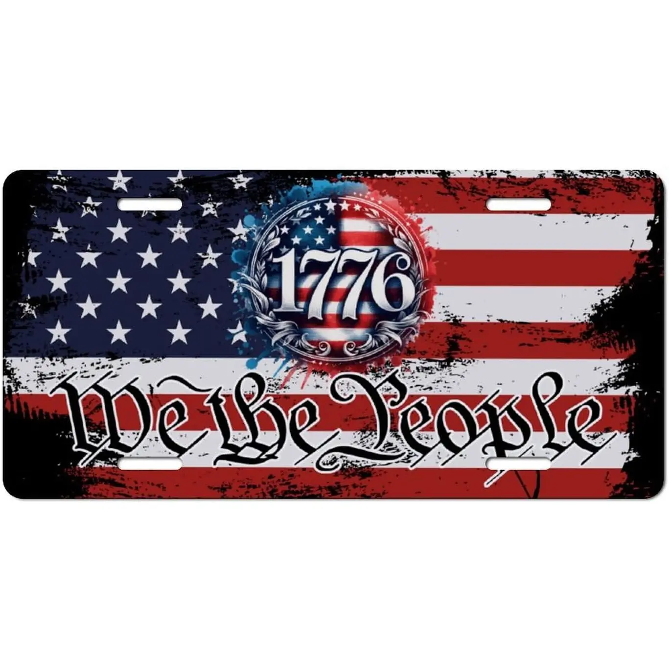 12x6 inches Aluminum Grunge Theme American Flag Front Plate - Sleek Patriotic 1776 We The People Car Tag, Durable History-Infused Style Vehicle Decor, Automotive Exterior Accessory