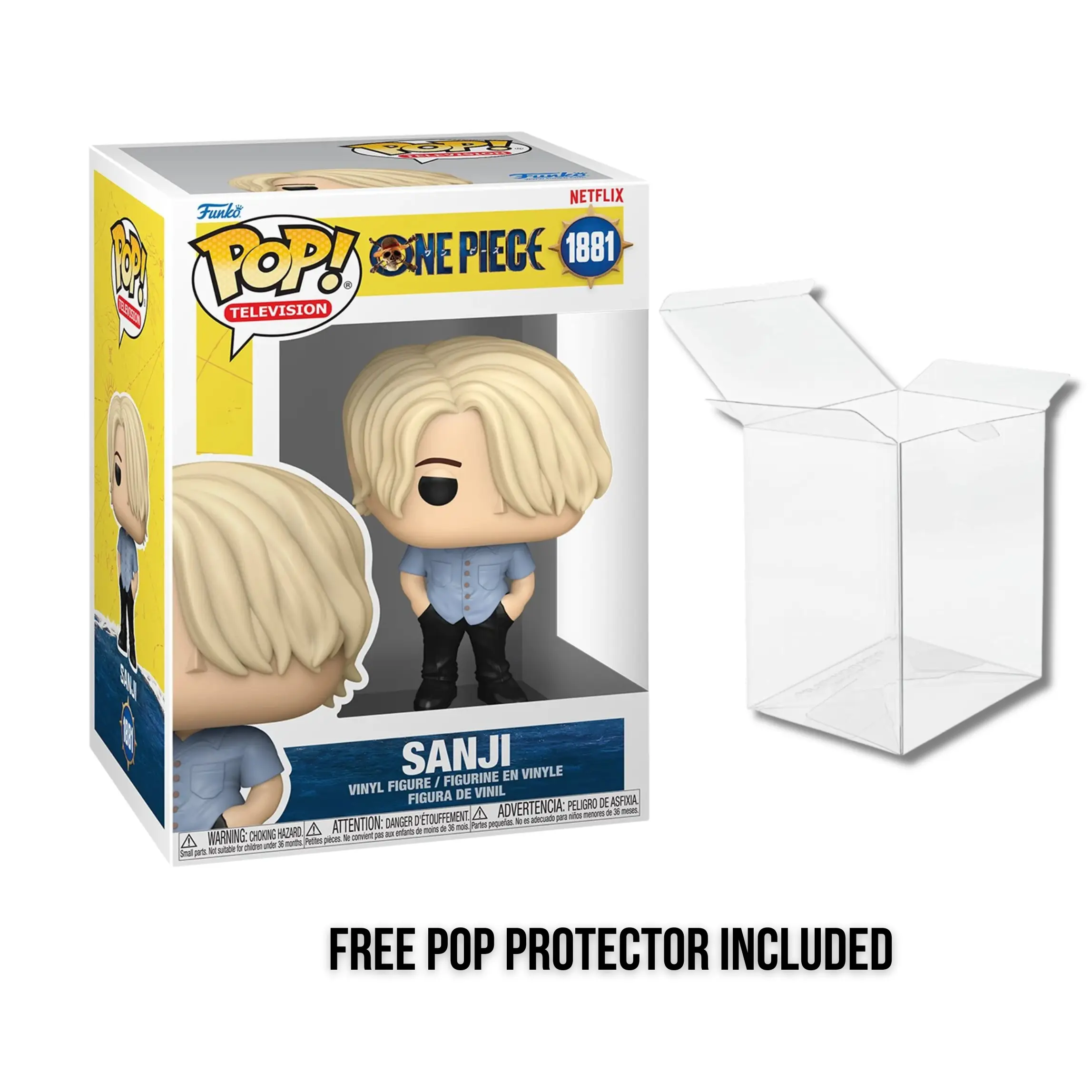 Funko Pop! One Piece Netflix Sanji #1881 Vinyl Figure + FREE Pop Protector