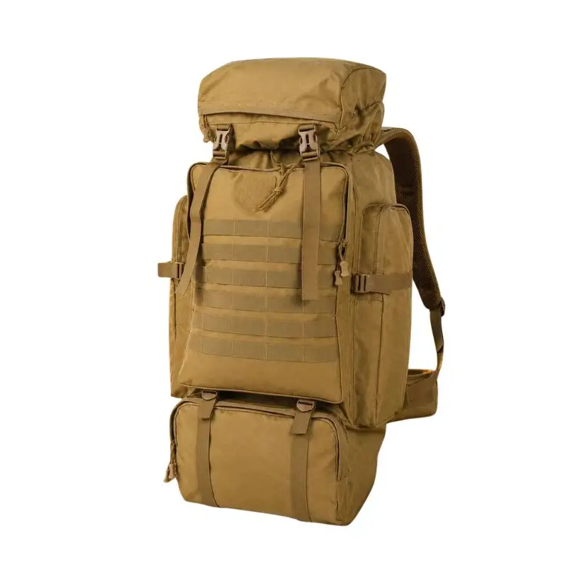 Khaki 65L Backpack 900D Oxford Fabric Tear-Resistant Water-Repellent Ideal for Outdoor Adventures,Hiking backpack,Long-distance travel,High-capacity backpack,Hunting Backpack