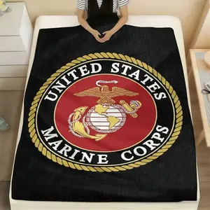 Pure Nation US Marine Corps - Badge Blanket, US Marine Corps Eagle Global Anchor Wool Blanket - Eternal Fidelis Marine Corps Throw Blanket for Veterans, US Marine Corps Veteran Gift Blanket