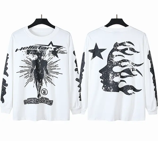 Hellstar Victory Run White Graphic Long Sleeve Shirt