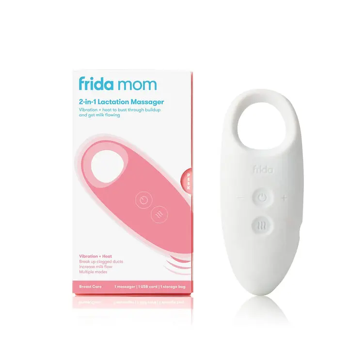 2-in-1 Adjustable Lactation Massager for Moms, Heat + Vibration Modes for Clogged Milk Ducts, Increased Milk Flow & Breast Engorgement - USB Cord Included, White, Breastfeeding, Usb Port, Pouch