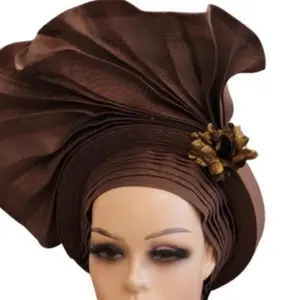 African Women Fashion Head Turban African Nigerian Head Wraps Plain Auto Gele Turban, One Size, 1 Count