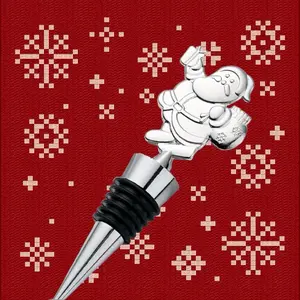 Holiday Wine Metal Bottle Stoppers - Christmas Tree, Snowman, Deer & Santa Ornaments - Kitchen & Bar Accessories