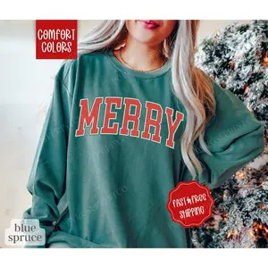 MerryChristmasComfortColorsSweatshirt,XmasSweaterWomenswear,HolidayCrewneck