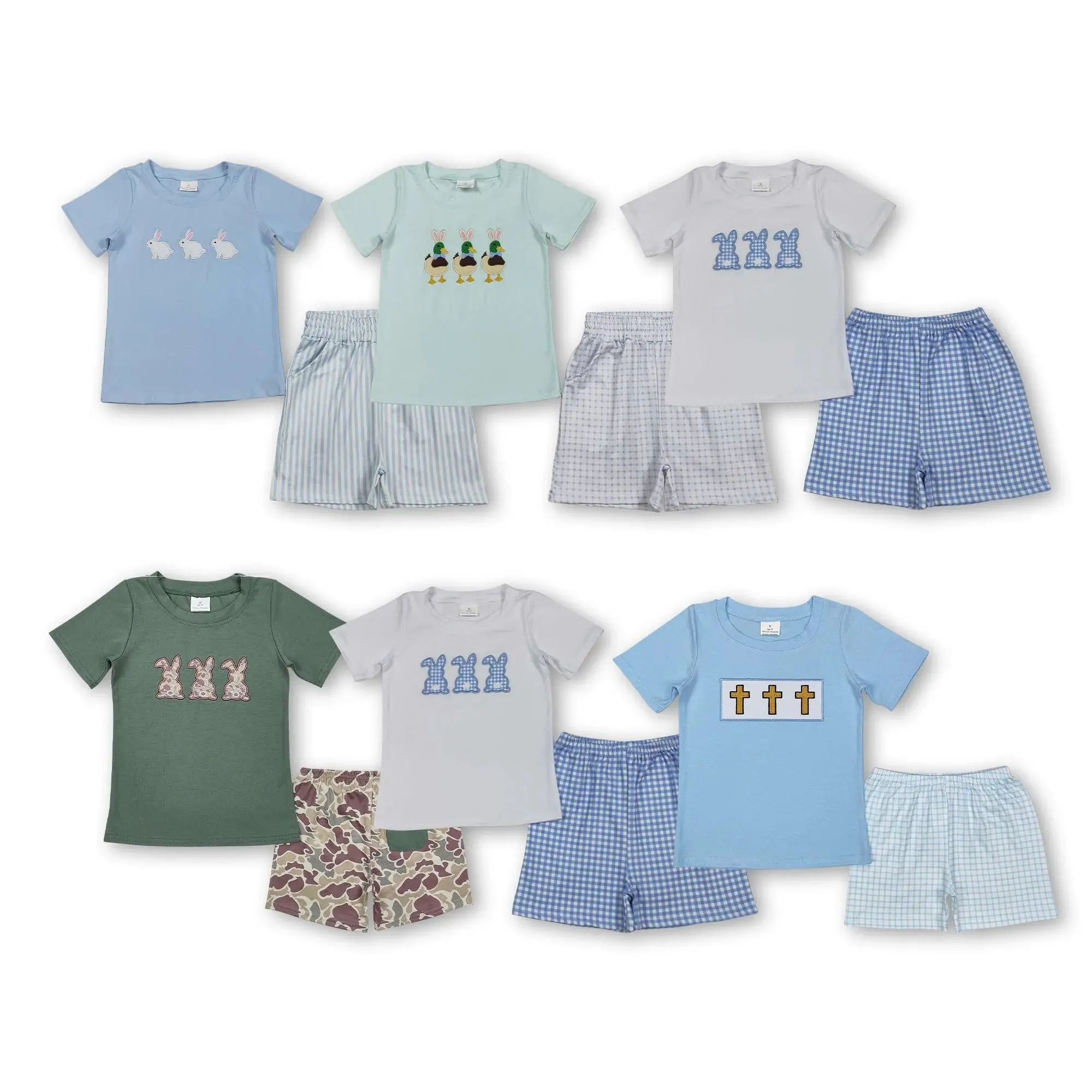 Kids' 2-Piece Casual Set in a Soft Cotton Blend, Includes 1 x Short-Sleeve Graphic T-Shirt with Bunny Graphics and 1 x Matching Camo Shorts, Toddler, Graphic Tees
