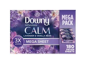 Downy Infusions Mega Dryer Sheets, Laundry Fabric Softener, CALM, Lavender and Vanilla Bean, 180 Count (3 box of 60 sheets)