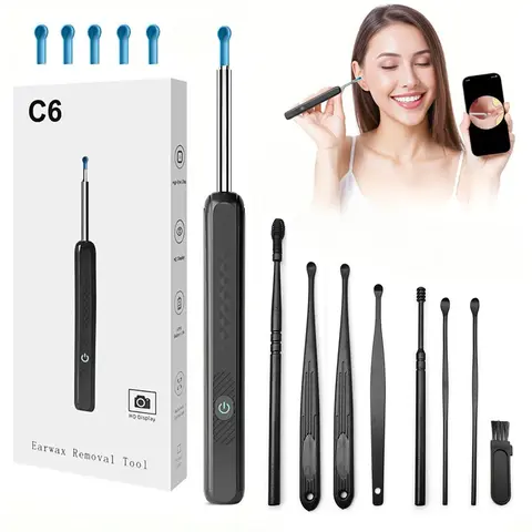 Ear Wax Removal Tool, 1 Set High-resolution Camera with 360° Angle Of View and 6 Led Lights, Allow To Clearly See Every Corner Of Ear Canal, Ear Waxing Cleaning
