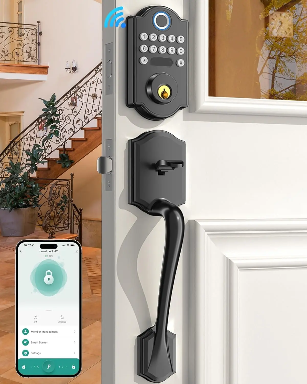 Keypad Front Door Lock Set with Handle,  Fingerprint Smart Lock Deadbolt, Keyless Entress Digital Lock, Auto Lock, Electronic Door Lock