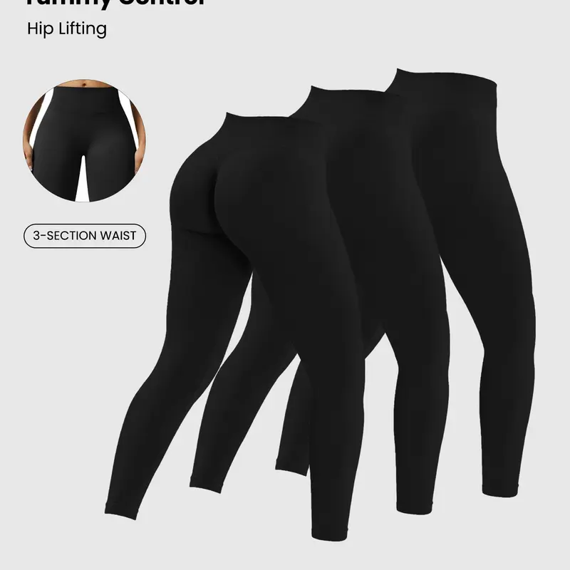 Women's High-Waisted Athletic Butt-Lifting Sports Leggings, 3-Pack Shaping Leggings, Gym Wear, High-Waisted Activewear for Yoga and Fitness, Casual Sportswear with a Comfortable, Stretchy Fit, Tight Pants