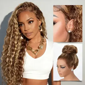 【Sunkissed Honey Blonde】18" Special Offer Summer Must Have Highlight Water Wave Pull Go 13x6 Full Skin Lace Wig Tiny Knots Glueless Wig