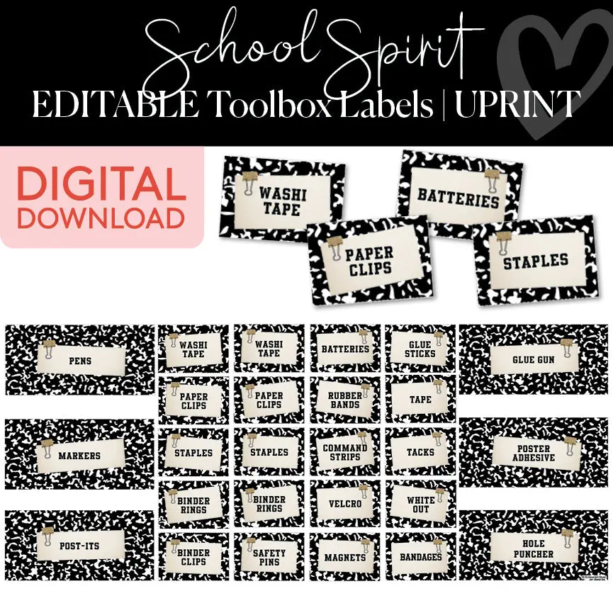 Printable and Editable Composition Tool Box Labels | School Spirit