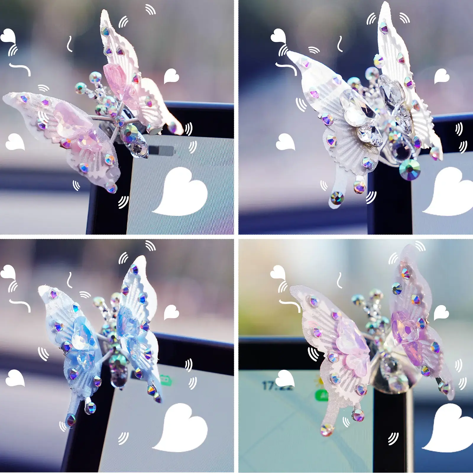 4pcs Flying butterfly decor Car accessories Home decor Wall stickers Pink butterfly Moving butterfly Purple car accessories Room decor Car ornament Car charm Car jewelry Butterfly jewelry for women Girls bedroom Decor pink room decor