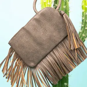Taupe Gray Fairleigh Fringe Bangle Clutch