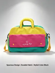 1pc Dopamine Color Block Travel Duffle Holdall | Spacious Weekender Gym Bag with Shoulder Strap, Durable Fabric, Perfect for Girls
