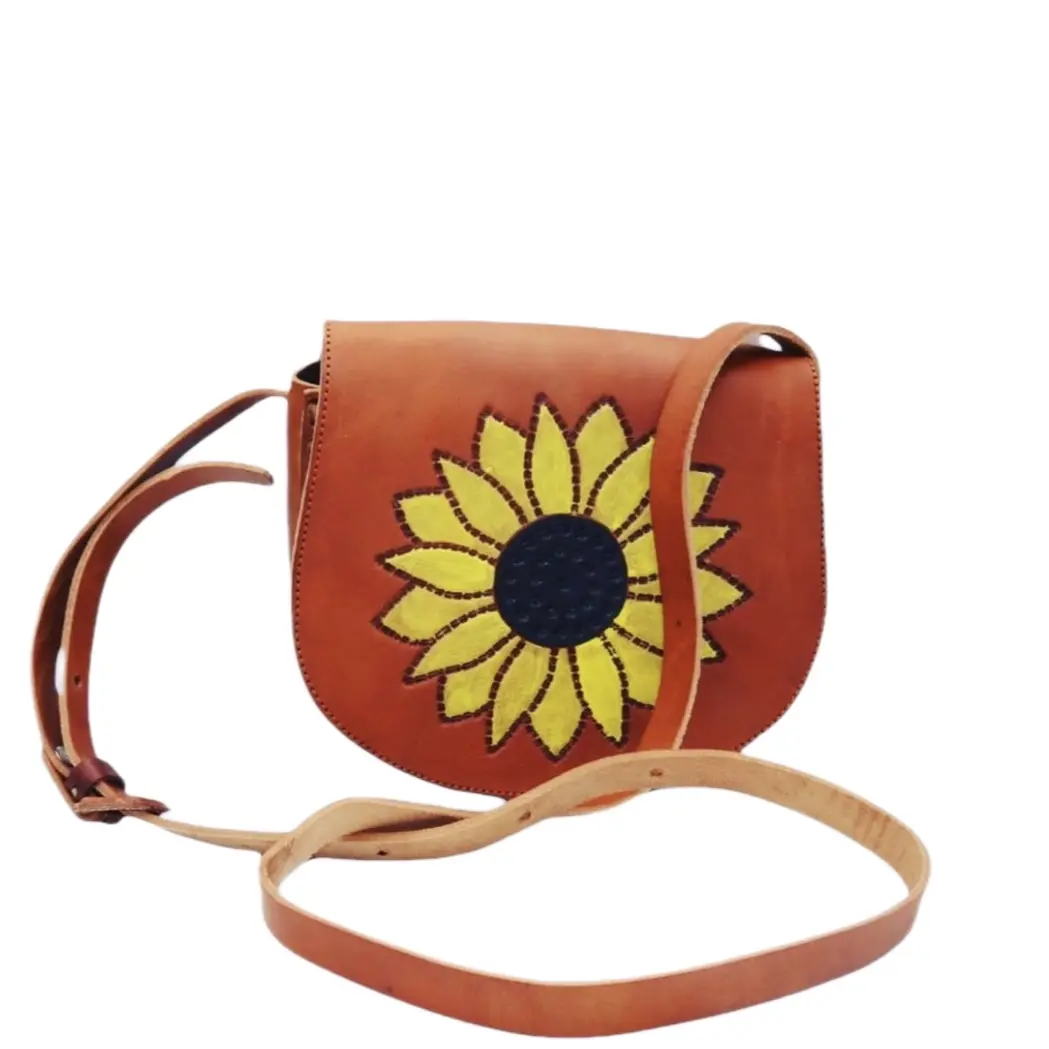 Women’s Leather Hand painted Sunflower Bag