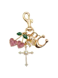 Y2K Aesthetic Keychain, Glitter Heart Cherry Rhinestone Cross, Butterfly Bag Charm, Luxurious Shiny Elegant Pendant, Cute Girl Accessory