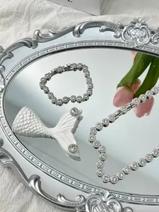 Sparkling Ladies' Jewelry Set: Dazzling Diamond Necklace, Bracelet, and Exquisite Stud Earrings—A Bridal Gift Set Featuring Cubic Zirconia, Ideal for Anniversaries and Birthdays—Hypoallergenic Fine Jewelry.