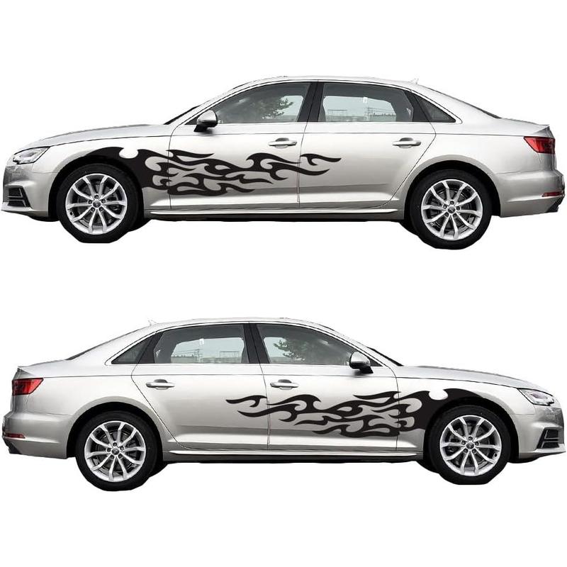 Flame Totem Decorative Stickers for Cars, Self-Adhesive Car Body Decals to Modify Car Doors and Front Wheel (Black)