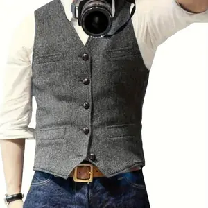New Solid Color Autumn And Winter Suit Vest for Men from Europe America Tops, Gilet, Wetsuit Vneck Workwear Menswear Polyester Wool Fabric Sleeveless