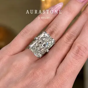 AURASTONE S925 Sterling Silver 20CT Lab Created Gemstone Radiant Cut Customized products Engagement Ring