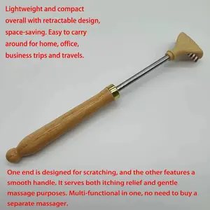 Stretchable Copper Ring Wooden Scratching Tool, Home Use Scratch-Itching Device, Stainless Steel Back Scratcher, Self-Scratch Helper, Handle