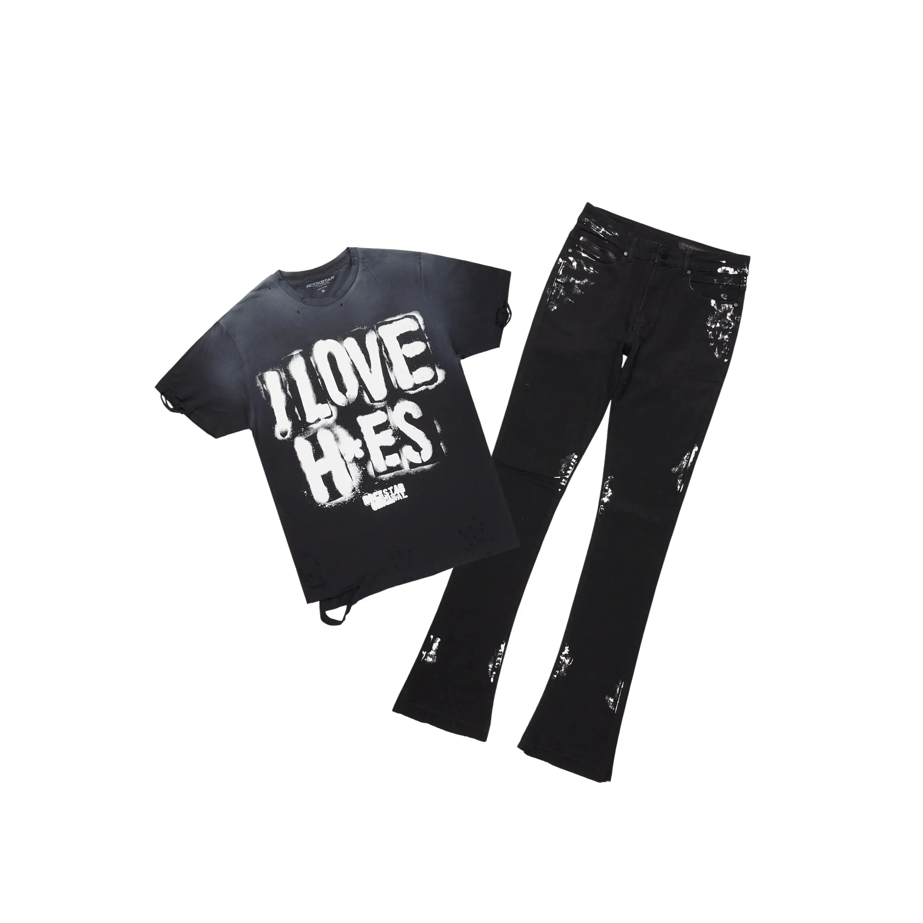 Banyan Black Graphic T-Shirt/Dag Stacked Flare Jean Set