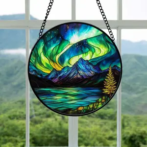 Northern Light Glass Suncatcher, Aurora Faux Stained Glass Art, Housewarming Decoration, Aurora Borealis Xmas Ornament, Northern Lovers Gift