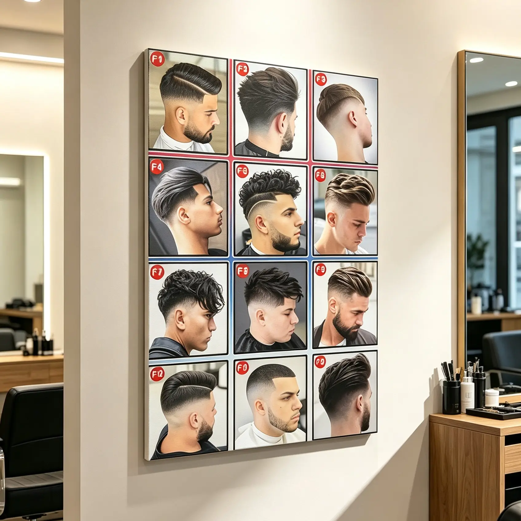 1 piece of modern barber shop men's haircut canvas wall art poster - salon-style decoration, featuring 13 stylish hairstyles (F1-F13), suitable for home, office, cafe, hotel - stylish canvas print for hairstyle inspiration and beauty guidance, barber shop