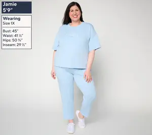 AnyBody Regular Cozy Knit Lounge Set with Embroidery