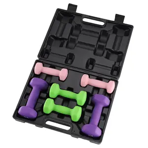 Hexagon Neoprene PVC Coated Dumbbell Set with Storage Rack, Anti-Slip Non-Roll Hand Weights, 2/3/5 lb Pairs Strength Training Equipment for Men Women Home Gym