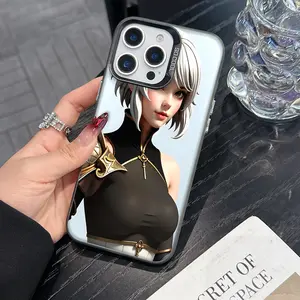 1pc Iphone Colorful Silver Case With Warrior Woman Design White Hair Armor Golden Details Fantasy Character Protective Cover For Iphone16 16PLUS 16pro 16PROMAX Iphone15 15plus 15pro 15PROMAX Iphone14 14Plus 14Pro 14ProMax Iphone13 13Pro 13ProMax Iphone12