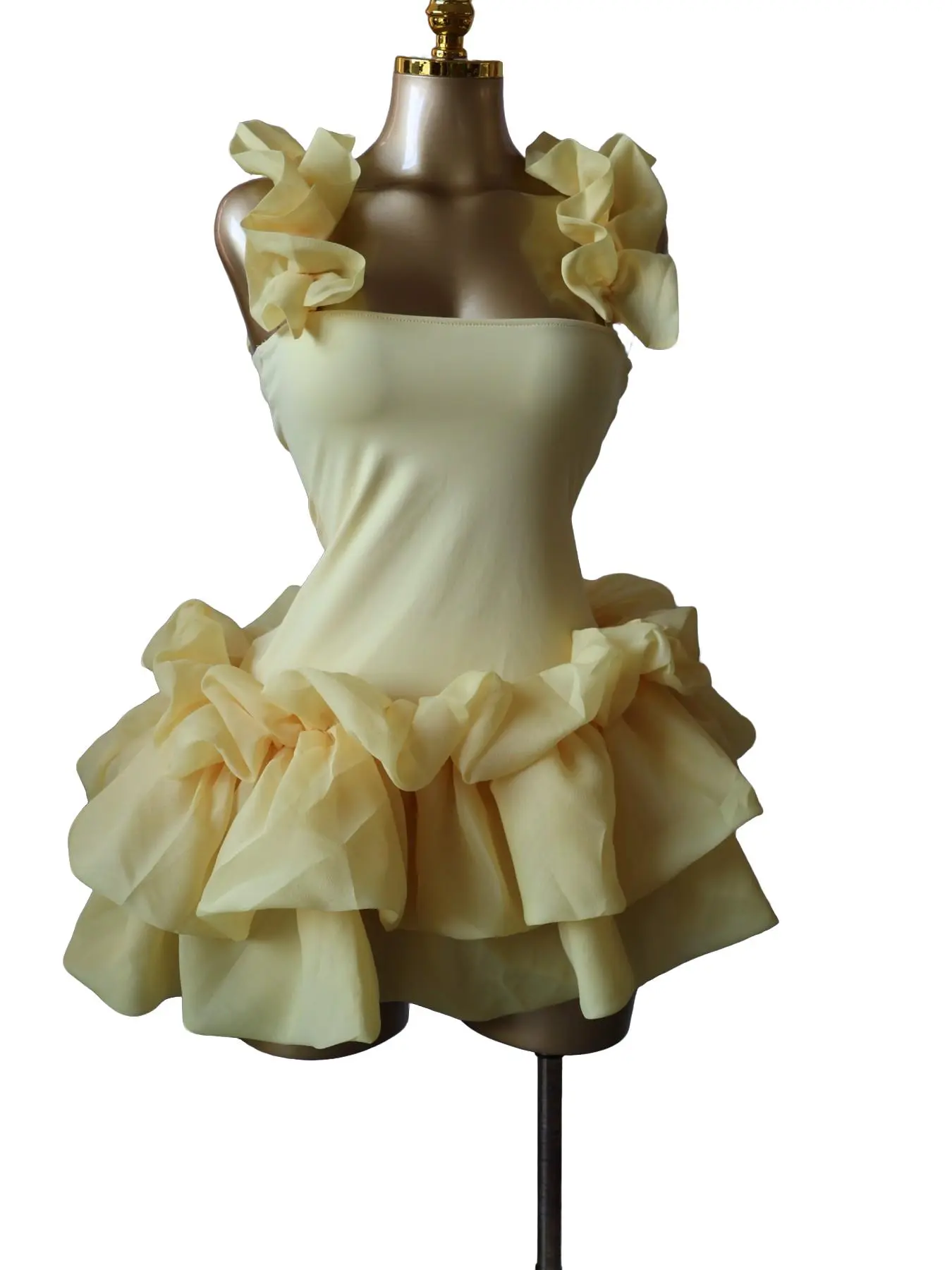 Ruffle Strap Mini Dress for Women, Sleeveless Fitted Bodice with Layered Flounce Skirt, Elegant Ruffle Hem, Soft Lightweight Fabric, Cute Sexy Summer Dress, Available in Red and Yellow, Perfect for Party Vacation Beach Night Out