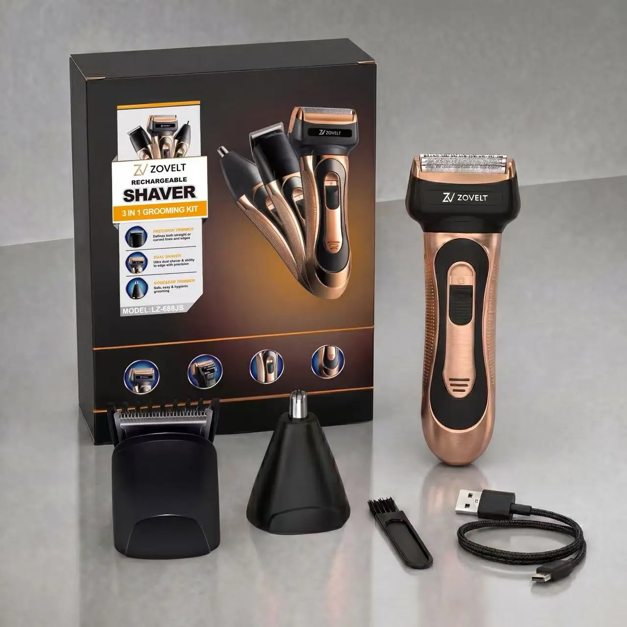Men's 3-in-1 Electric Grooming Kit with Box - Manscaping Trimmer, Multifunctional Hair Trimmer Shaver Set, Portable Lightweight Groin Groomer, Nose Hair Remover, 3 Adjustable Knife Heads, USB Rechargeable, Ideal for Home, Travel