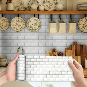 Thick Waterproof PVC Self-Adhesive Wallpaper Roll, Textured Wall Paper, Kitchen Bathroom Decoration, Oil Stain Protection, Home Decor, Mould-Proof, Heat Insulation