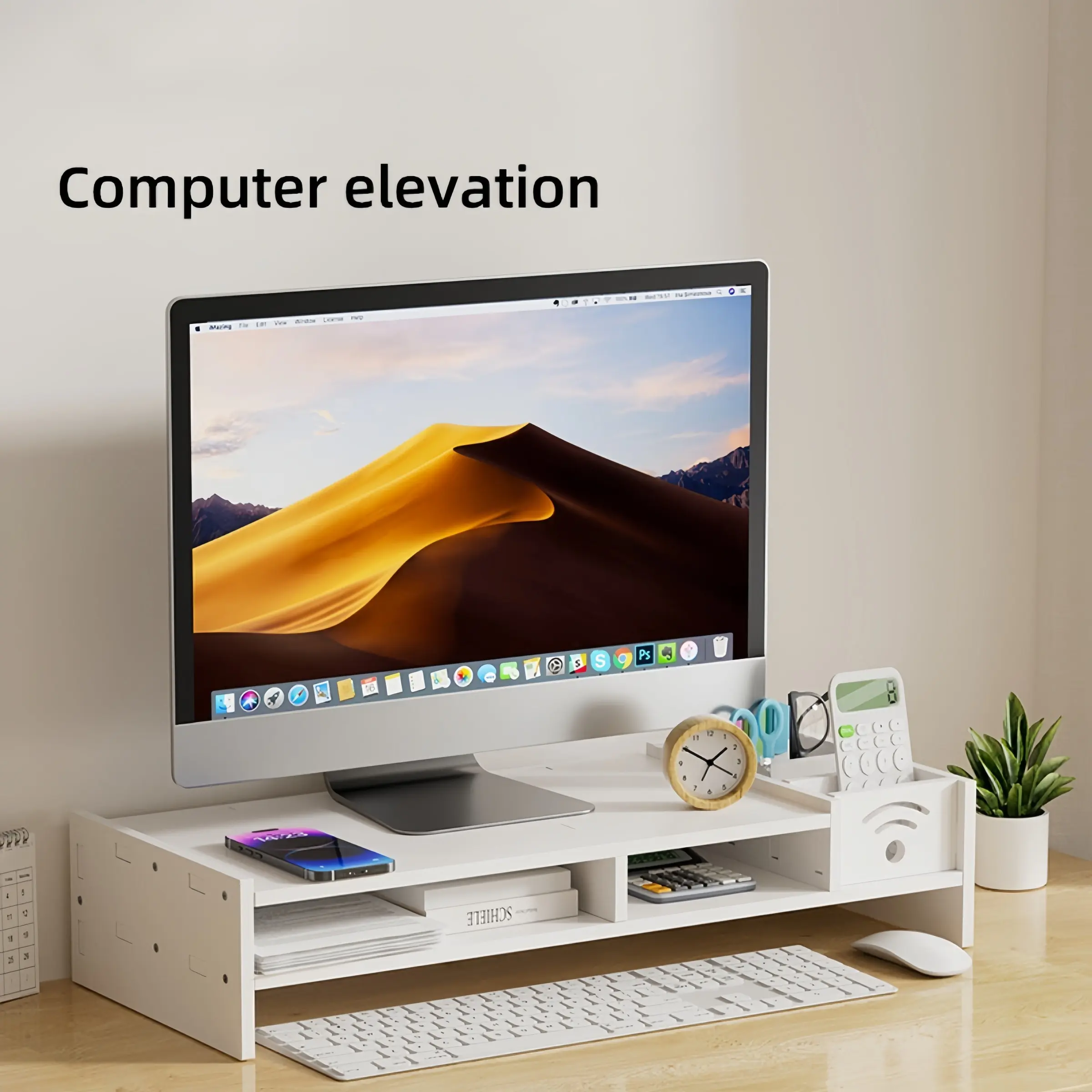 Desk Pad Computer Monitor Riser Stand, Office Dormitory Laptop Elevator Organizer, Laptop Stand Holder, Storage Box for Enhanced Workspace Efficiency, Office Desk Accessories