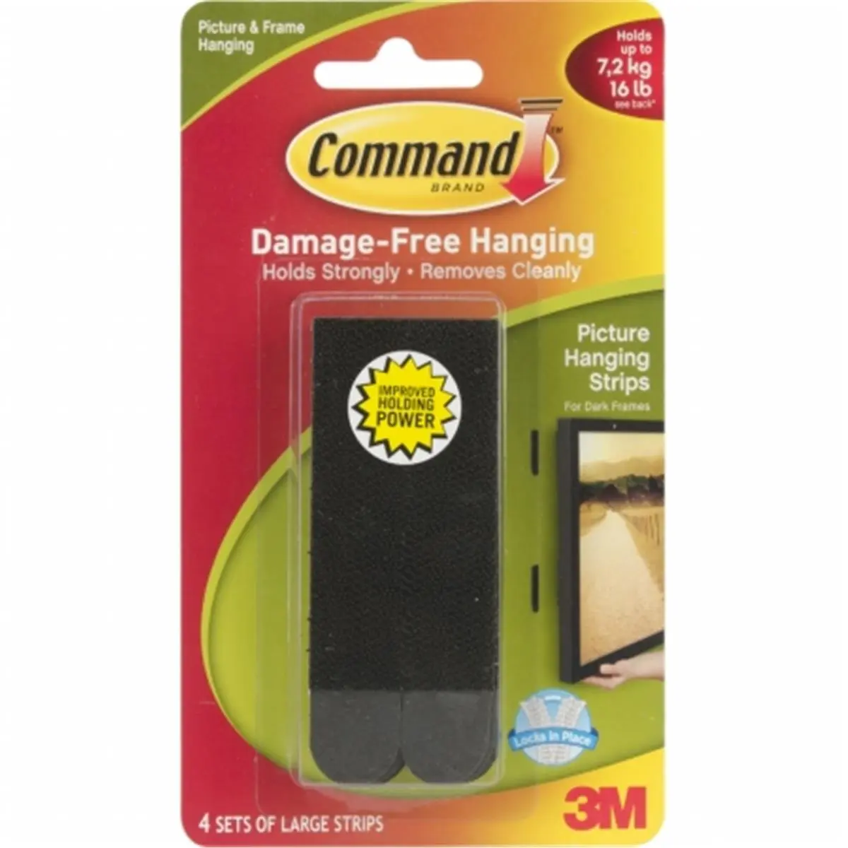 3M  Command Large Picture Hanging Strips-Black 4 Sets/Pkg