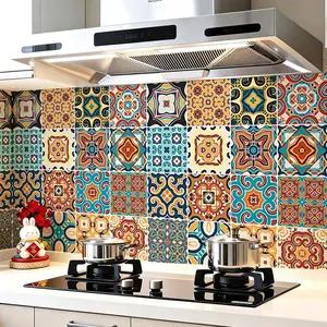Bohemian Moroccan Red Orange Floral Peel and Stick Backsplash, Removable Heat Resistant Waterproof Oilproof Contact Paper, Kitchen Decor Sticker for Stove Cabinet Countertop 40×500cm 15.8×196.85in